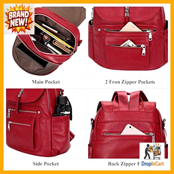 Genuine Leather Backpack Purse Fashion Casual Daypack with Multi Pockets Flap main image 4